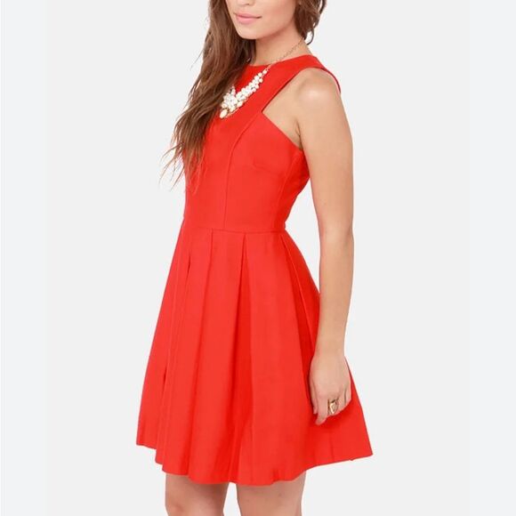 BB Dakota Sleeveless High Neck Pleated Fit & Flare Cotton Dress in Red - Size 4 - Picture 1 of 7